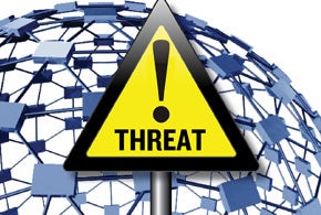 Yellow threat intelligence warning sign.