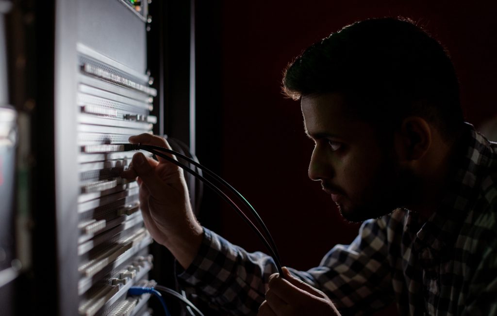 man working on server