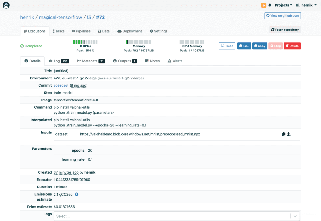 The screenshot from Valoahi shows cloud instances needed for an individual workload. 